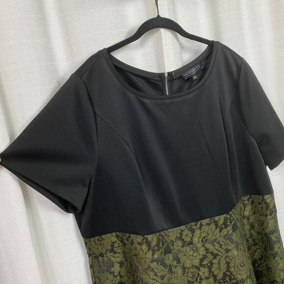 Eloquii Studio Black&Green Brocade Lace Fit&Flare Midi Dress Sz.24W NWT - Picture 9 of 16